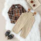 Spring Autumn Baby Boys Long Sleeve Plaid Shirt Children's Clothing +Jumpsuit Overalls Romper 2Pieces Leisure Suit For 1-3Y